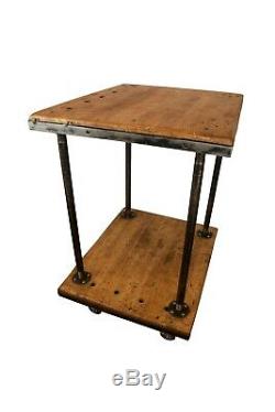 Industrial Rustic Cart Reclaimed Wood -Butcher Block -Casters -Shelf -Kitchen