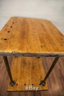 Industrial Rustic Cart Reclaimed Wood -Butcher Block -Casters -Shelf -Kitchen