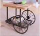Industrial Wood Metal End Table Wheels Cart Solid Country Kitchen Butcher Block