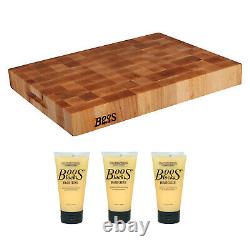 John Boos Maple Wood Reversible Thick Chopping Block Board & Care Cream (3 Pack)