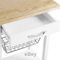 Keli White Kitchen Multi-Functional Cart With Butcher Block Top With Wheels
