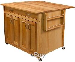 Kitchen Cart Butcher Block Top Island Utility Table Storage Adjustable Shelves