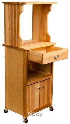 Kitchen Cart Farmhouse Style in Natural Wood With Butcher Block Top & Hutch