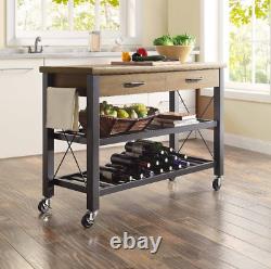 Kitchen Cart Island Table Butcher Block TV Stand Mobile Storage Wine Rack Modern