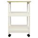 Kitchen Cart White Base Locking Wheels Shelves Natural Wood Butcher Block Top