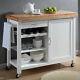 Kitchen Cart With Butcher Block Top Cabinet Storage Organizer Durable White