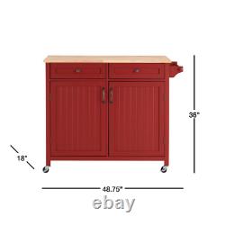 Kitchen Cart with Butcher Block Top Food Safe Farmhouse Style Chile Red