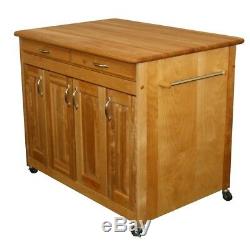 Kitchen Cart with Drawer Adjustable Shelves Storage Butcher Block Top Solid Wood