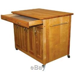 Kitchen Cart with Drawer Adjustable Shelves Storage Butcher Block Top Solid Wood