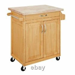 Kitchen Island Cart with Drawer, Spice Rack, Towel Bar Butcher Block Top Natural