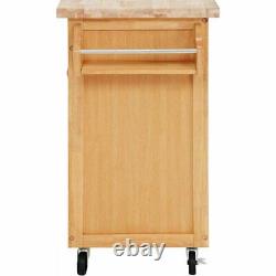 Kitchen Island Cart with Drawer, Spice Rack, Towel Bar Butcher Block Top Natural