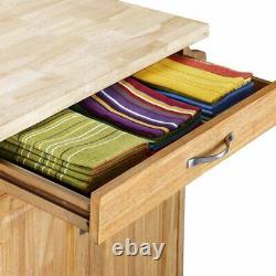 Kitchen Island Cart with Drawer, Spice Rack, Towel Bar, Butcher Block Top, Natural