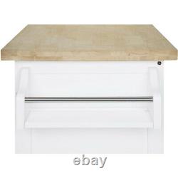 Kitchen Island Cart with Drawer, Spice Rack, Towel Bar, Butcher Block Top, White