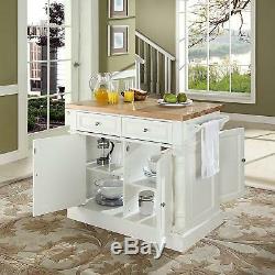 Kitchen Island Farmhouse Style Floating with Butcher Block Top White Wooden Wood