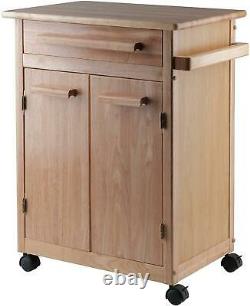 Kitchen Island Rolling Cart Utility Storage Cabinet Wood Butcher Block Portable