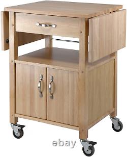 Kitchen Island Solid Wood Utility Cart Rolling Storage Butcher Block Cabinet