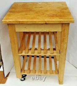 Kitchen Table Cart Butcher Block Top Food Carrier Dish Dolly Natural Wood