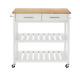 Kitchen Table Cart Butcher Block Top Food Carrier Dish Dolly White Natural Wood