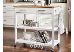 Kitchen Table Cart Butcher Block Top Food Carrier Dish Dolly White Natural Wood