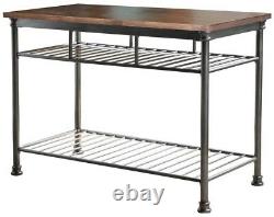 Kitchen Utility Table 2-Shelves Metal Base Vintage Carmel Finish with Levelers