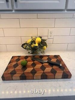 Large 3D Maple, Walnut & Cherry End Grain Butcher's Block Cutting Board