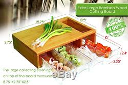 Large Bamboo Cutting Board with Trays/Draws Wood Butcher Block with 4 Drawers