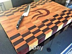 Large Personalized Butcher Block End Grain Cutting Board with Custom Inlay