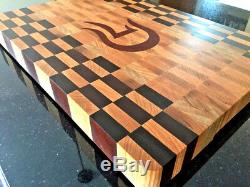 Large Personalized Butcher Block End Grain Cutting Board with Custom Inlay