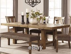 Large Rustic Dining Table Extending Wood Butcher Block Kitchen Distressed Brown