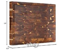 Large Thick End Grain Acacia Wood Butcher Block 17x13x1.5 in Wood Cutting Board