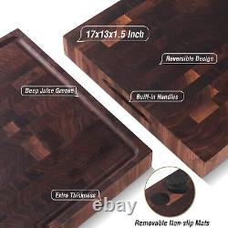 Large Wood Cutting Board 17X13X1.5 in Butcher Block With Non Slip Mat Juice Groo