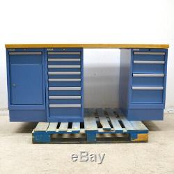 Lista Butcherblock Wood-Top 13-Drawer 1-Cabinet 72 x 30 x 35 Blue Workbench