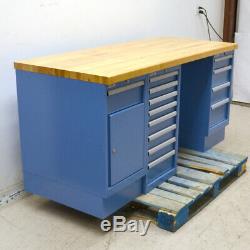 Lista Butcherblock Wood-Top 13-Drawer 1-Cabinet 72 x 30 x 35 Blue Workbench