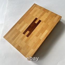 Maple Walnut Butcher Block Inlay Charcuterie Cutting Wooden Board Footed 14 x 10