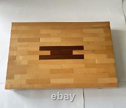 Maple Walnut Butcher Block Inlay Charcuterie Cutting Wooden Board Footed 14 x 10