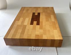 Maple Walnut Butcher Block Inlay Charcuterie Cutting Wooden Board Footed 14 x 10