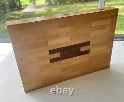 Maple Walnut Butcher Block Inlay Charcuterie Cutting Wooden Board Footed 14 x 10