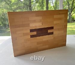 Maple Walnut Butcher Block Inlay Charcuterie Cutting Wooden Board Footed 14 x 10