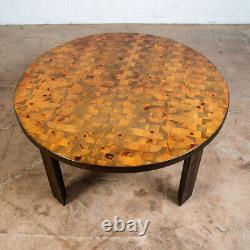 Mid Century Danish Modern Coffee Table Round Solid Wood Circular Butcher Block