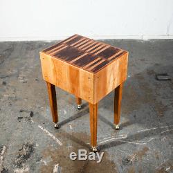Mid Century Modern Butcher Block Rolling Table Serving Cart Maple Cutting Board