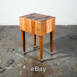 Mid Century Modern Butcher Block Rolling Table Serving Cart Maple Cutting Board