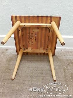 Mid Century Modern Mixed Woods Butcher Block Style Square End Table