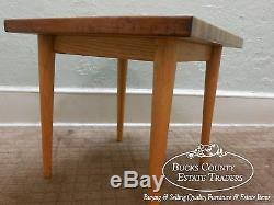 Mid Century Modern Mixed Woods Butcher Block Style Square End Table