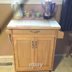 Mobile Kitchen Island Cart on Wheels Solid Wood Butcher Block Top Cutting Board