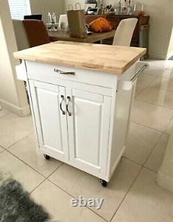 Mobile Kitchen Island Top Cutting Board Solid Wood Butcher Block Cart on Wheels