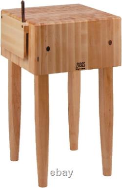 PCA1 Maple Wood End Grain Solid Butcher Block with Side Knife Slot, Natural Mapl