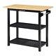 Pemberly Row 3-tier Butcher Block Kitchen Prep Island With Drawer- Black Wood