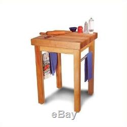 Pemberly Row French Country Butcher Block Work Table in Natural Finish