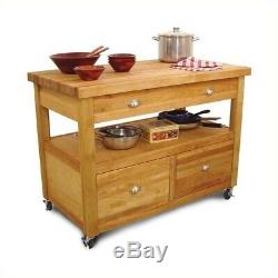 Pemberly Row Grand Butcher Block Island Workcenter in Natural