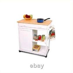 Pemberly Row Hollow White Kitchen Cart with Butcher Block